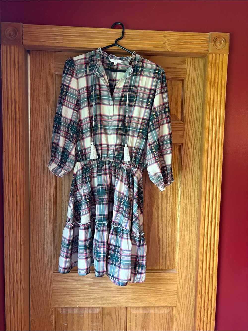 Simply Southern Plaid Ruffle-Neck Dress - Green, Red & Navy